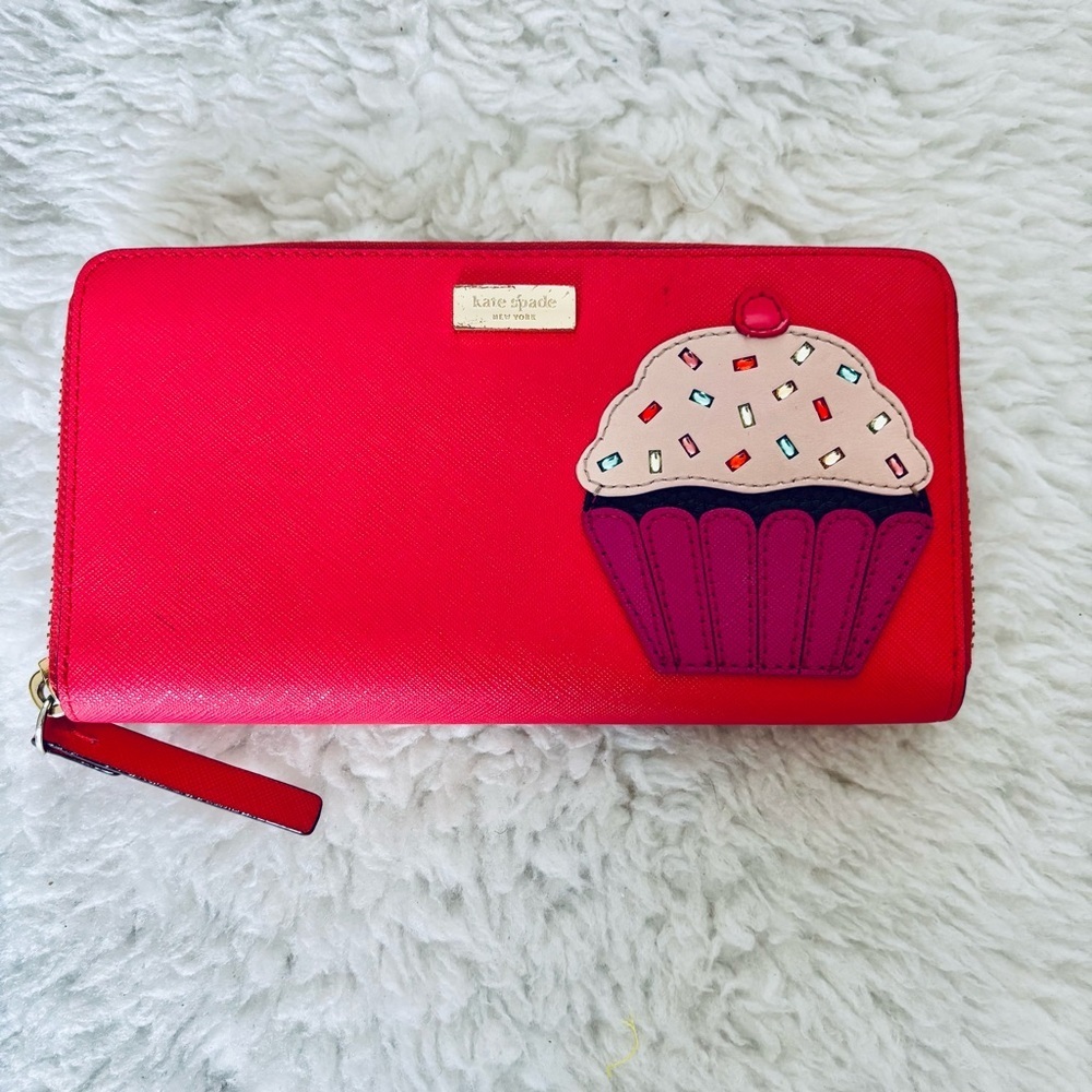 Kate Spade Take The Cake Cherry Red Zip Around Long Wallet - Picture 11 of 16